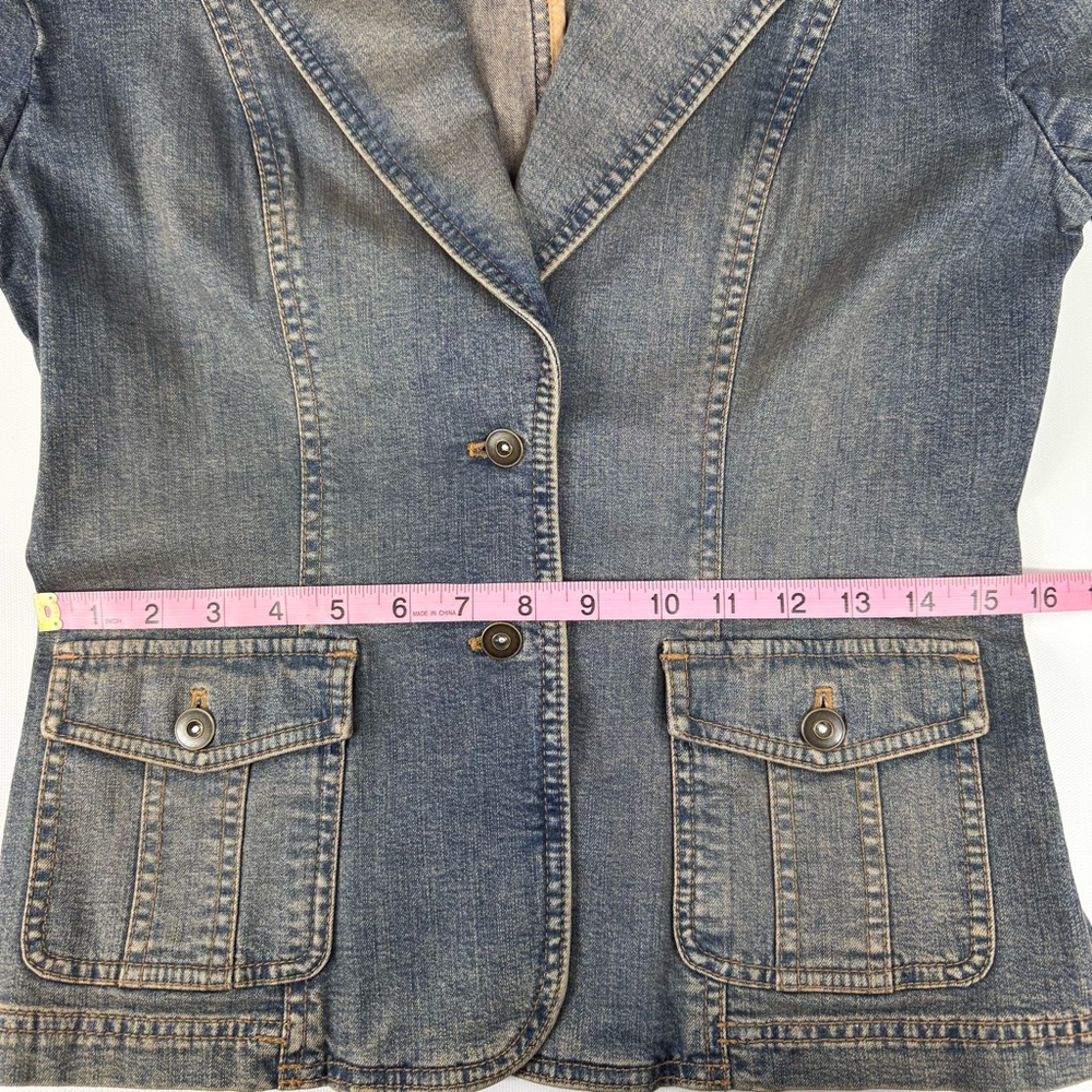 Vintage denim tailored blazer w stretch y2k Nordstrom classiques entier M Petite - Picture 17 of 17